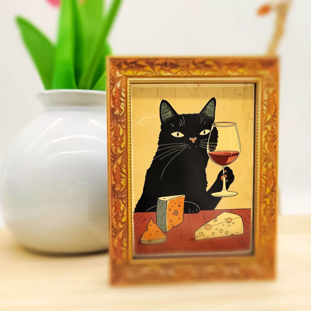 Wine Beer Cooler - 1 elegante zwarte kattenkoelkastmagneet, houten mini-wanddecoratie,