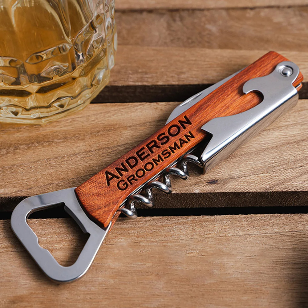 Wine Beer Logo - Gepersonaliseerde logo houten handvat kurkentrekker wijnopener